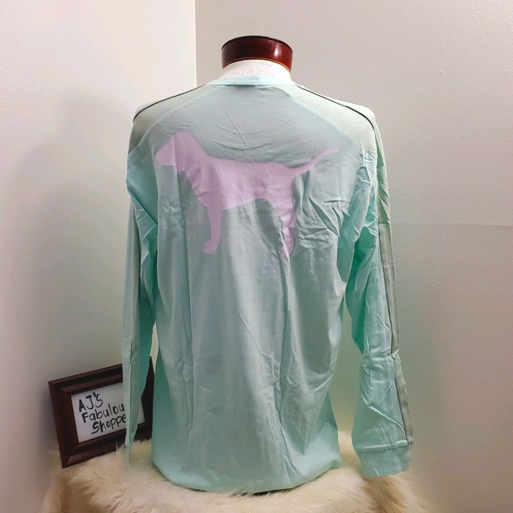VS PINK LONG SLEEVE TEE IN MINT GREEN